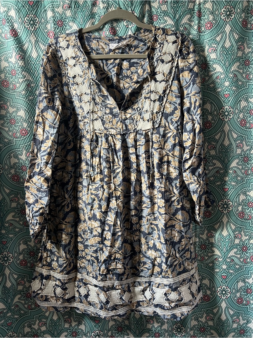 Lucky Brand Navy and Cream Floral Tunic Top